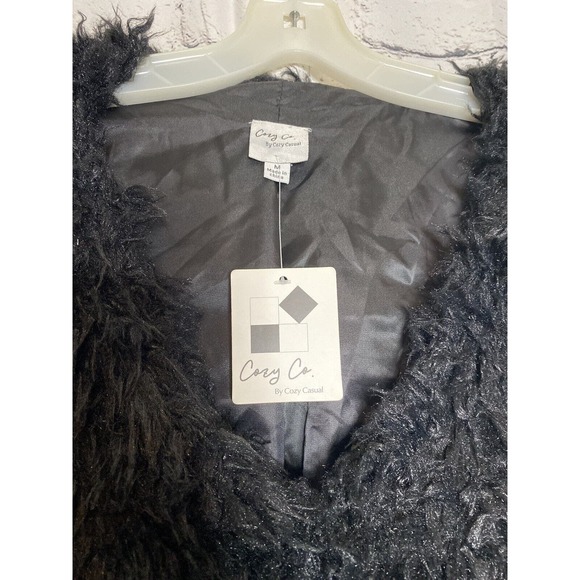 Cozy Co Black Fuzzy Faux Fur Long Lined Medium Jacket - Picture 2 of 5